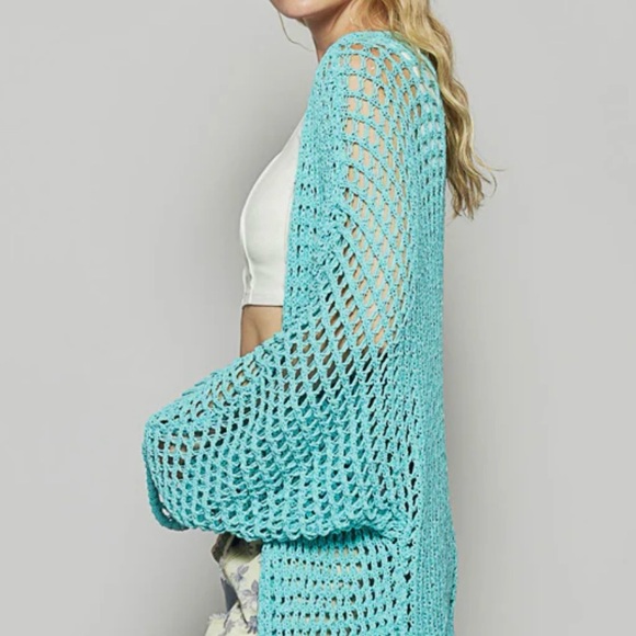 POL Aqua Crochet Open-Front Cardigan NWOT - Picture 3 of 4